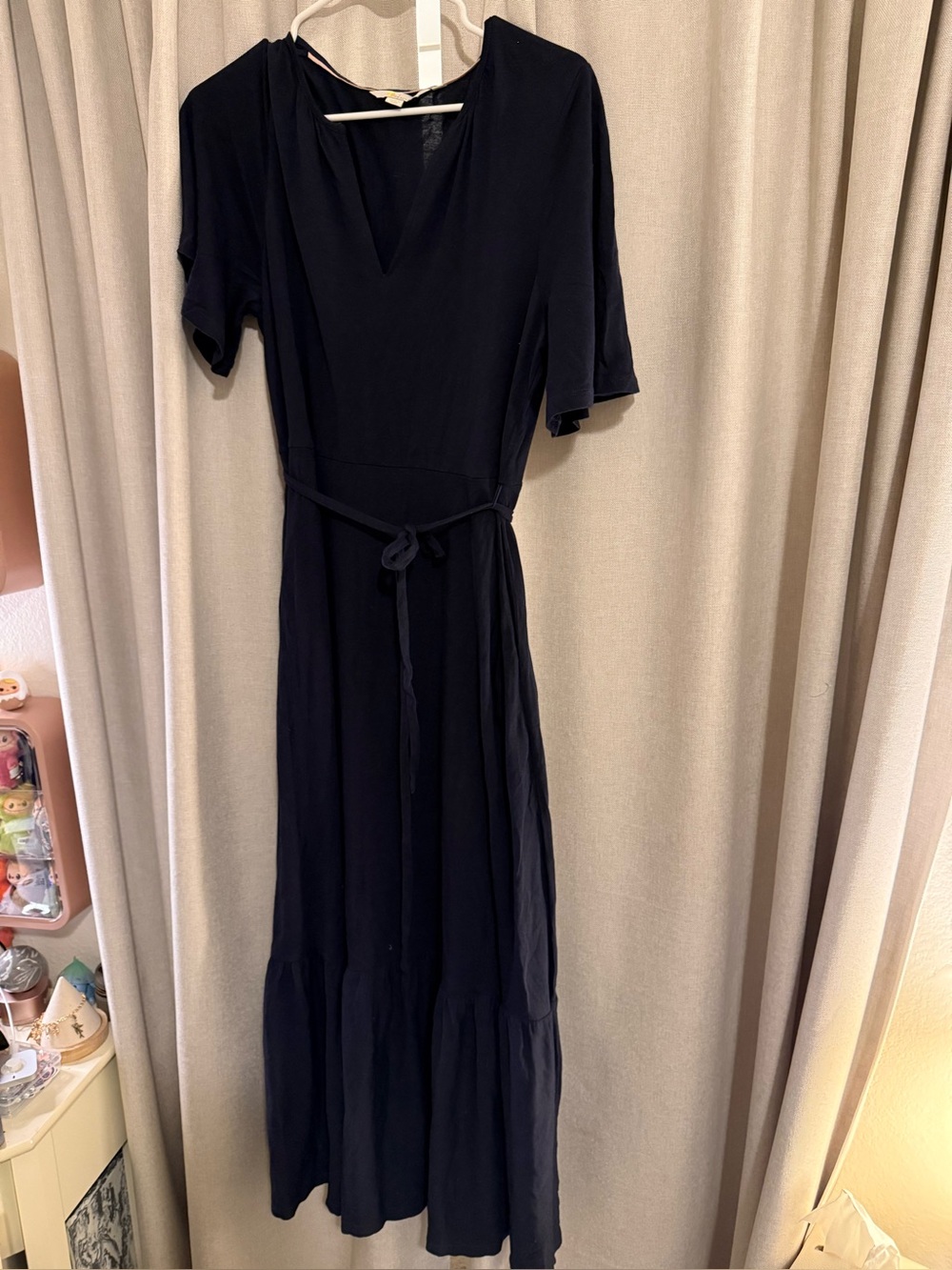 Boden Women's Navy Blue V-Neck Jersey Knit Maxi Dress with Tie Waist 10